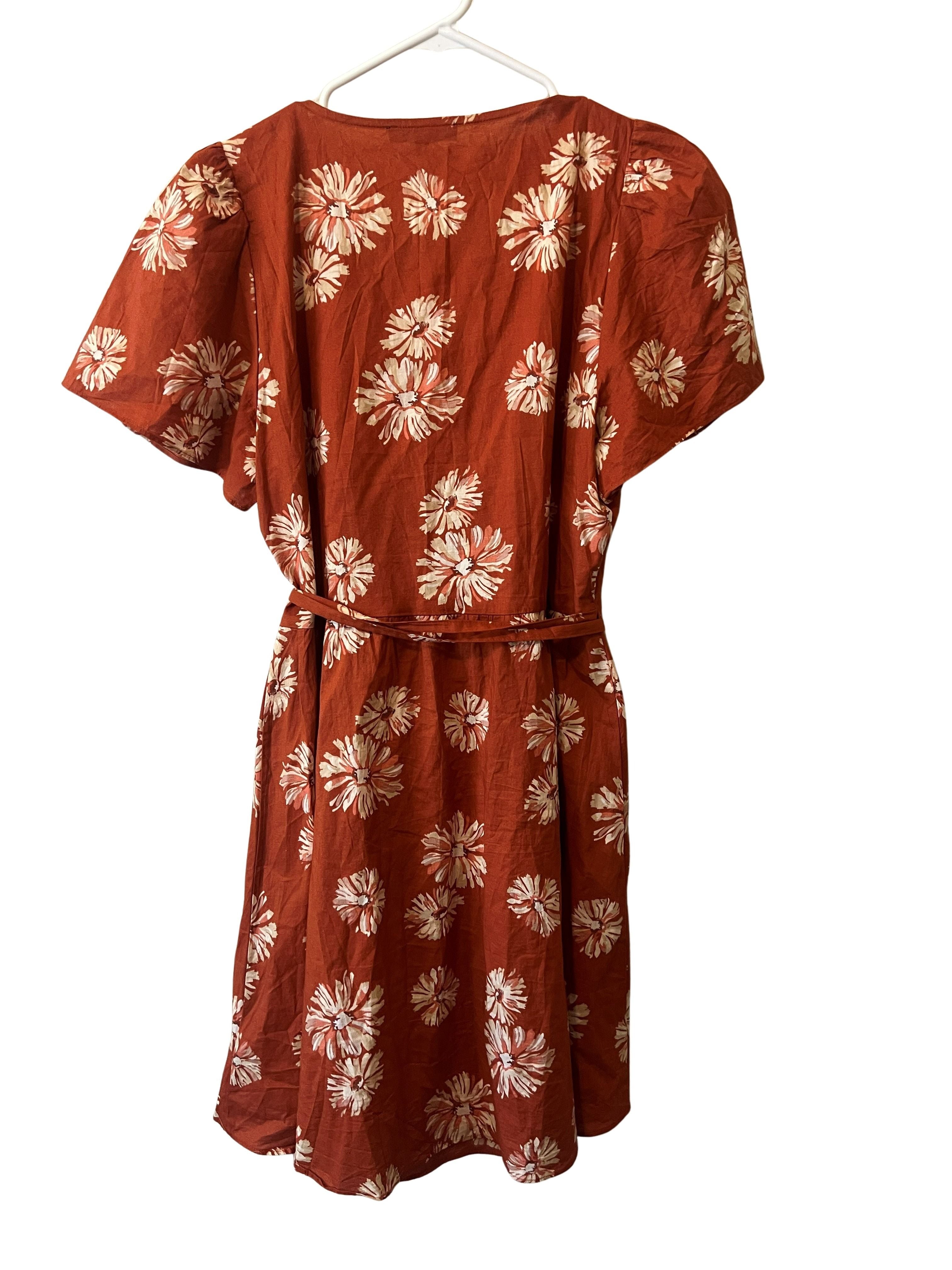 Madewell Rust Floral Wrap Dress Size M 100% Cotton