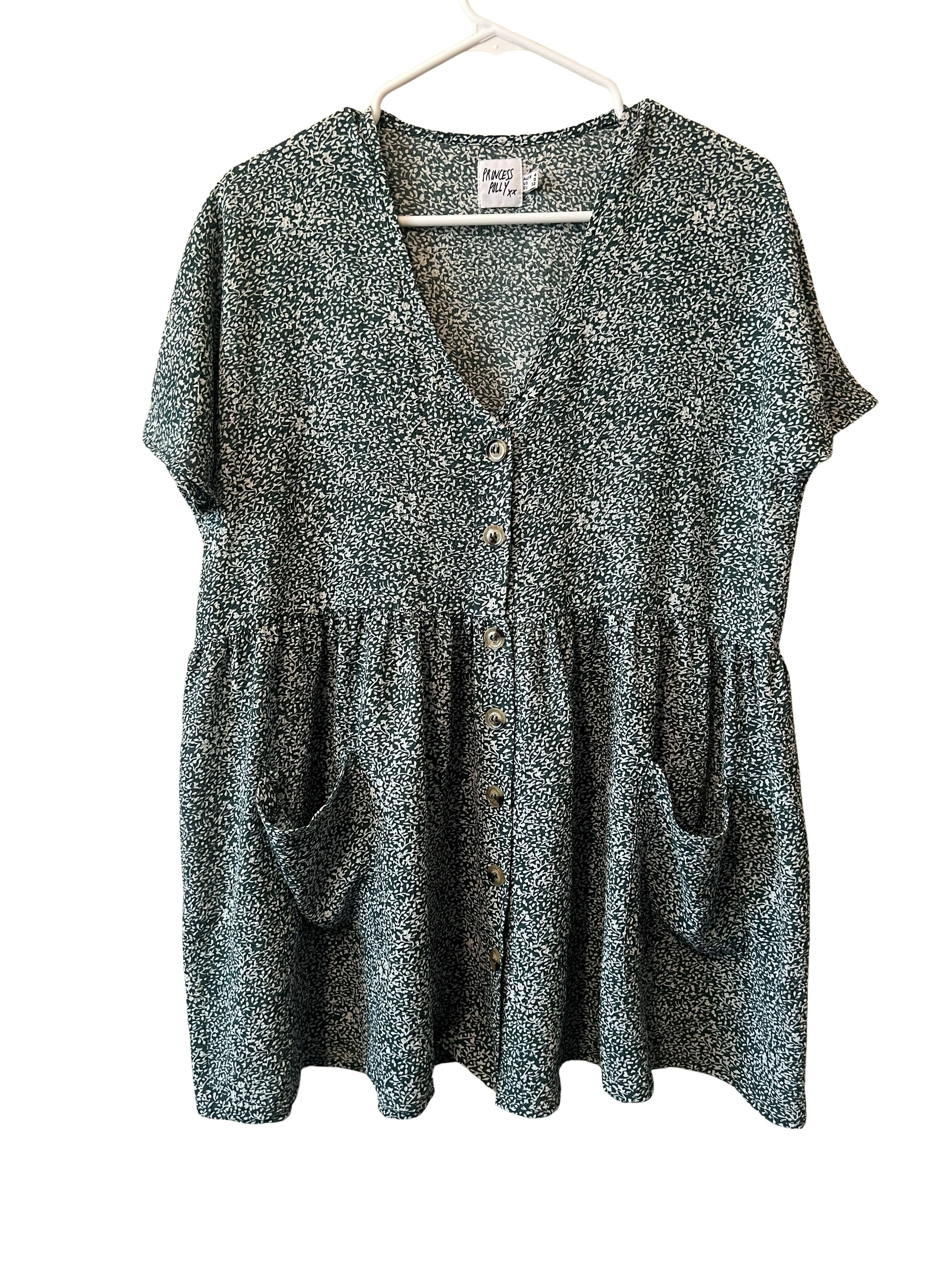 Princess Polly Green Floral Button-Front Babydoll Dress Size 0