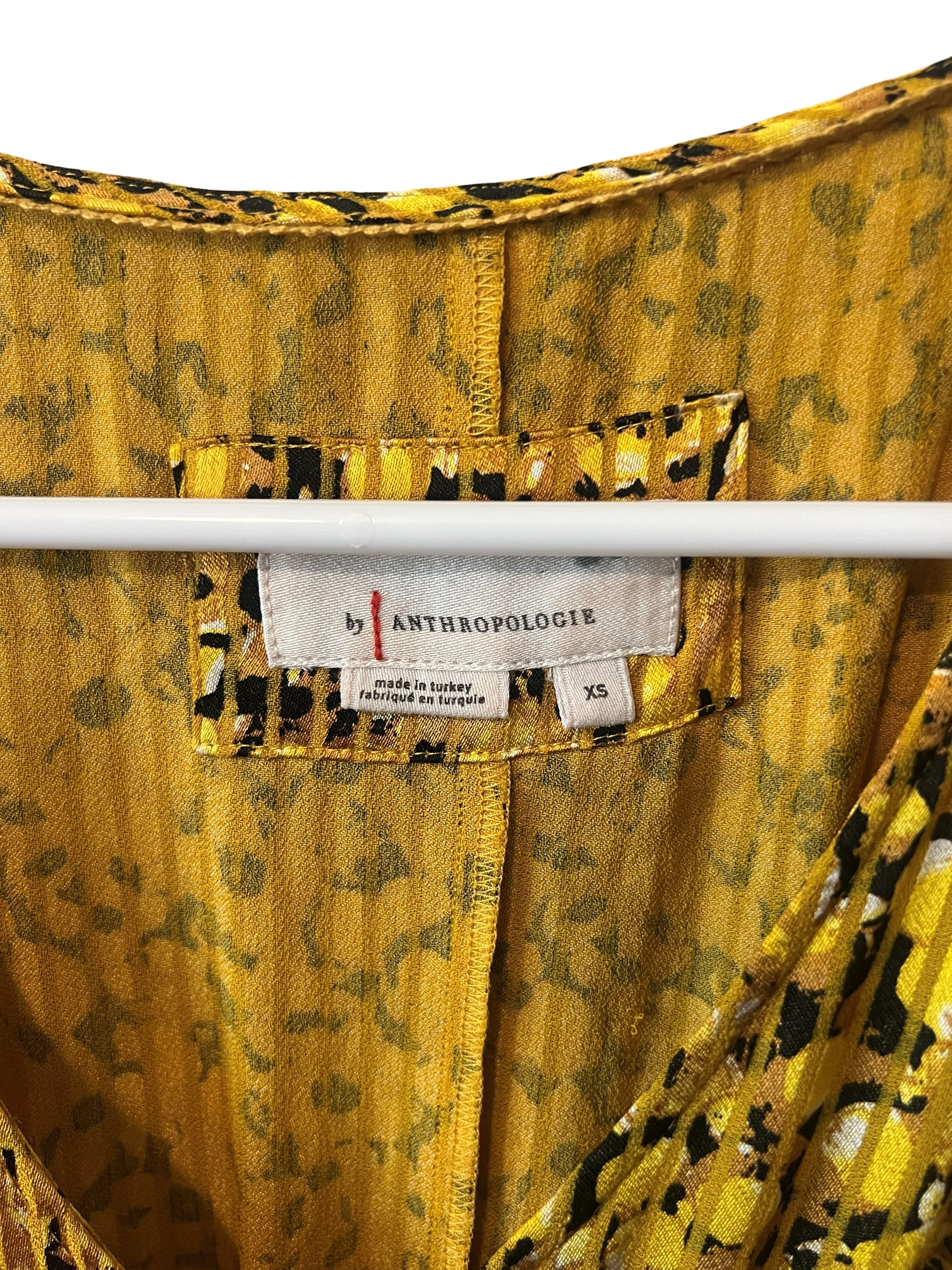 By Anthropologie Mustard Yellow Abstract Print Midi Dress XS