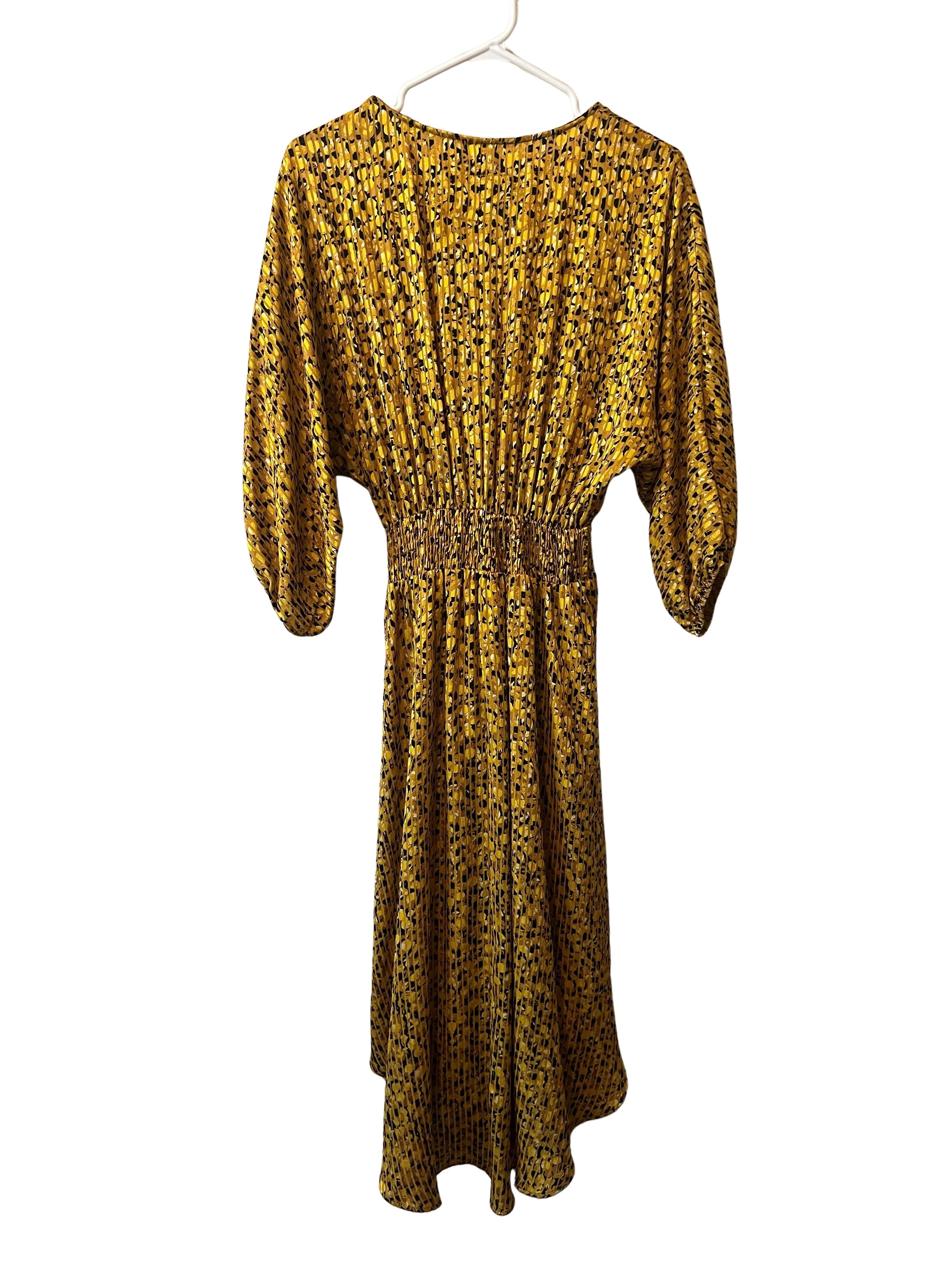 By Anthropologie Mustard Yellow Abstract Print Midi Dress XS