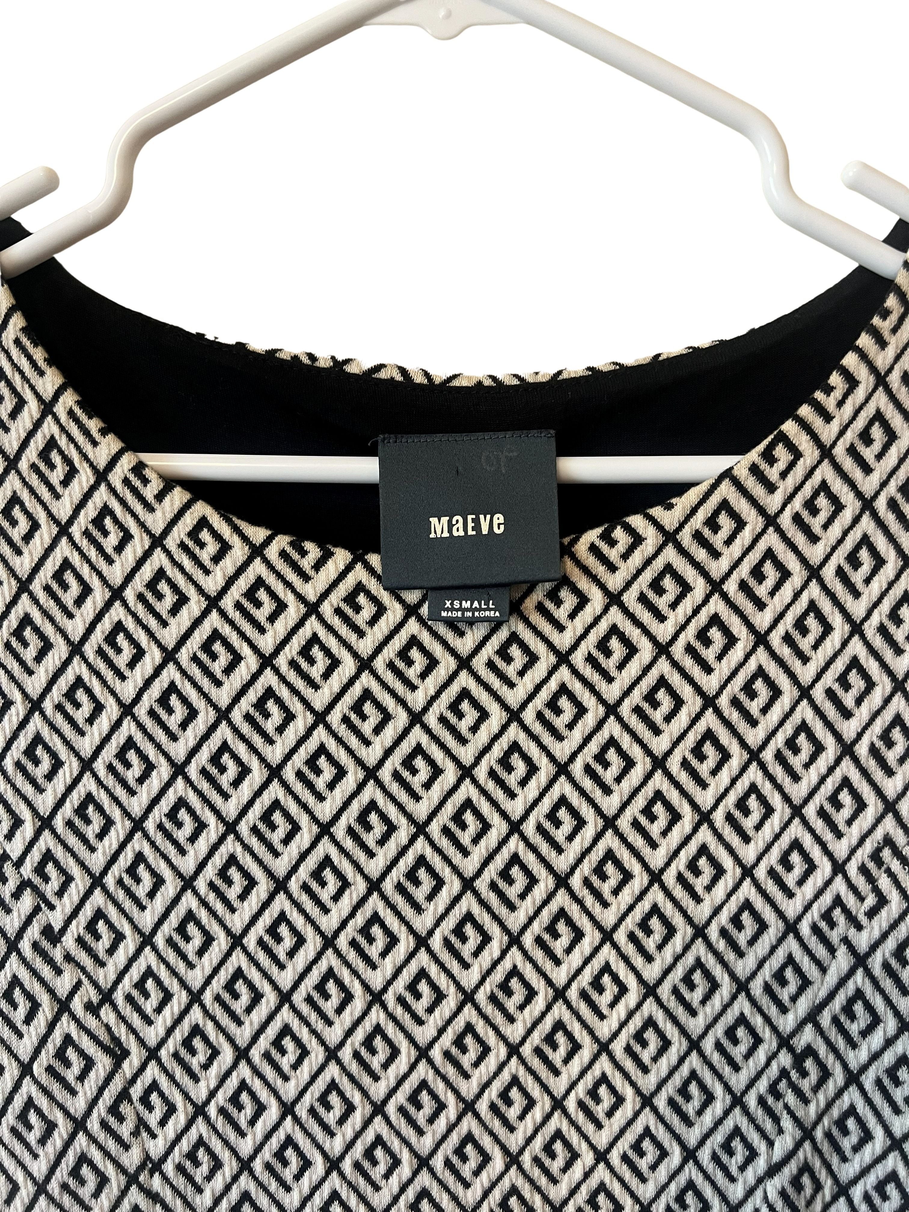 Maeve Black & White Geometric Print Fit and Flare Dress XS
