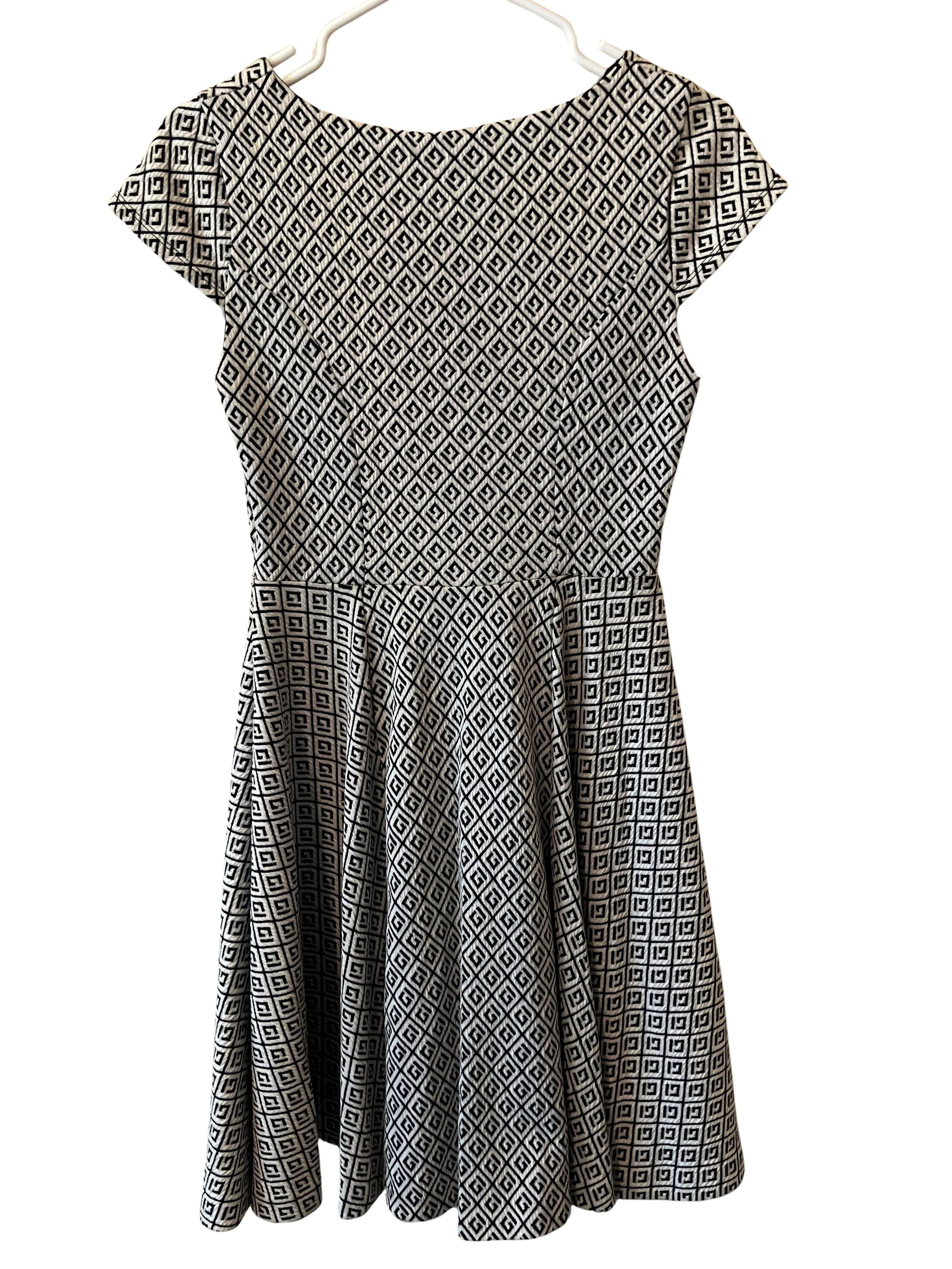 Maeve Black & White Geometric Print Fit and Flare Dress XS