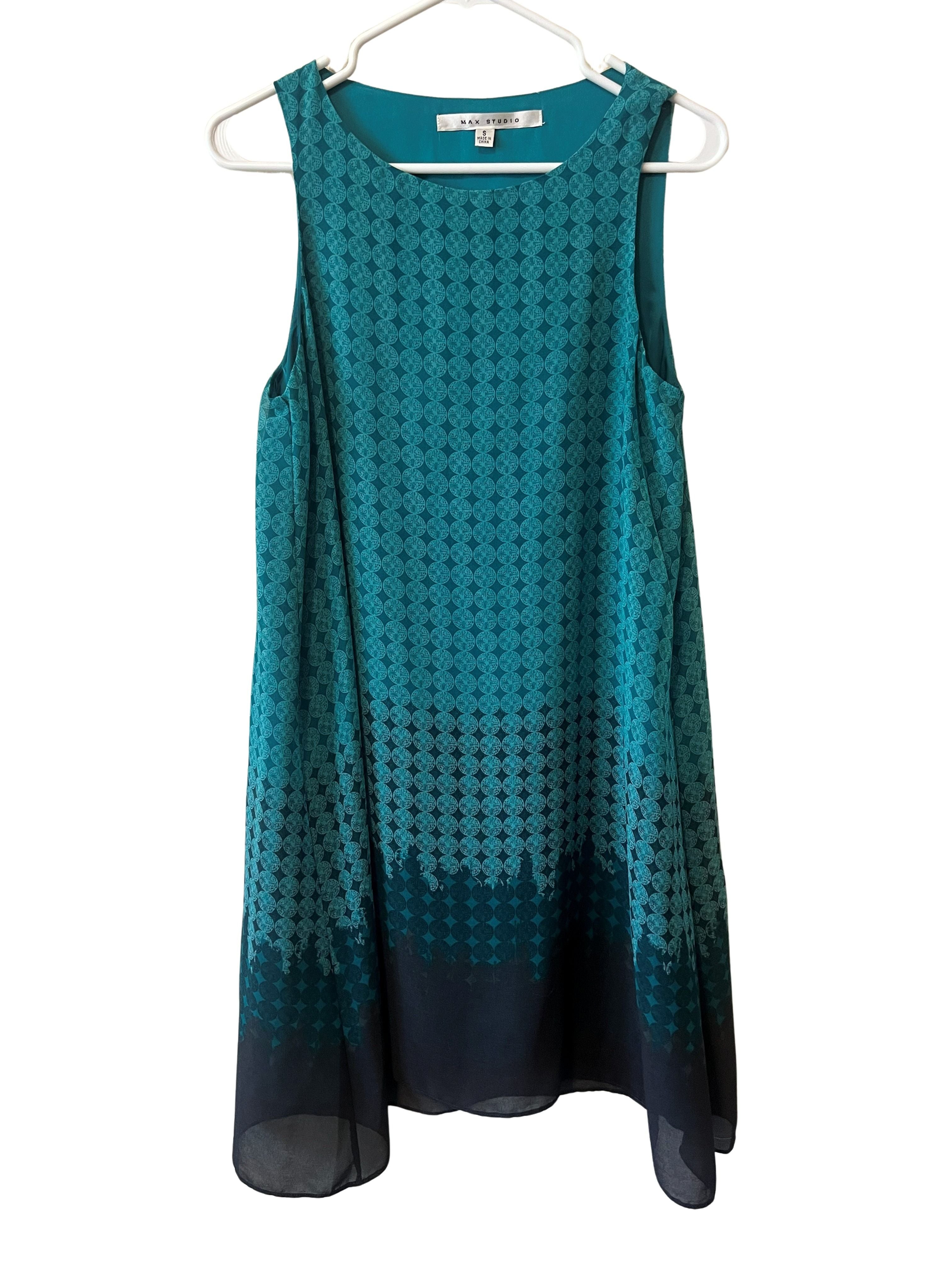 Max Studio Teal Ombre Medallion Print Sleeveless Shift Dress Sz S