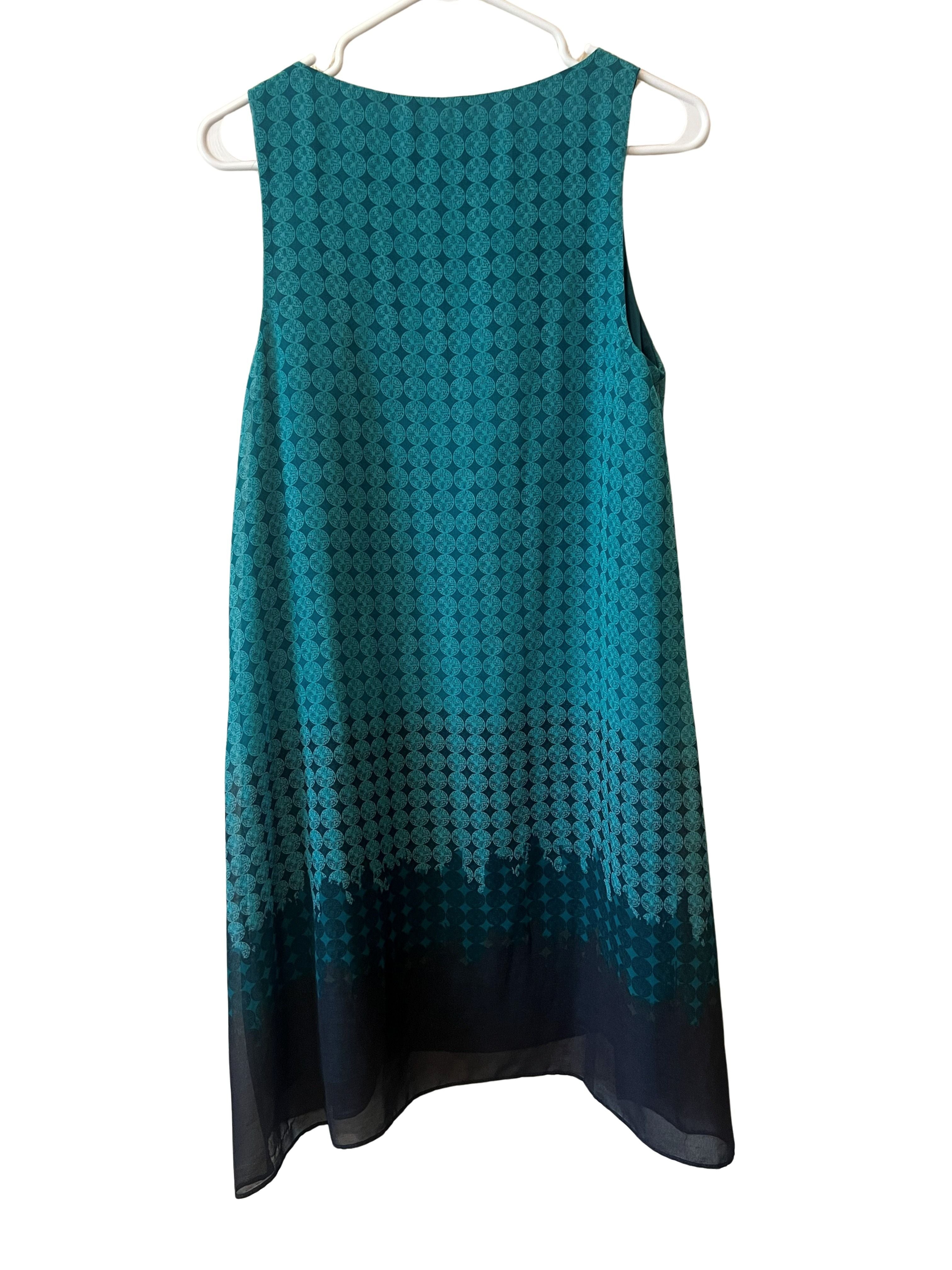 Max Studio Teal Ombre Medallion Print Sleeveless Shift Dress Sz S