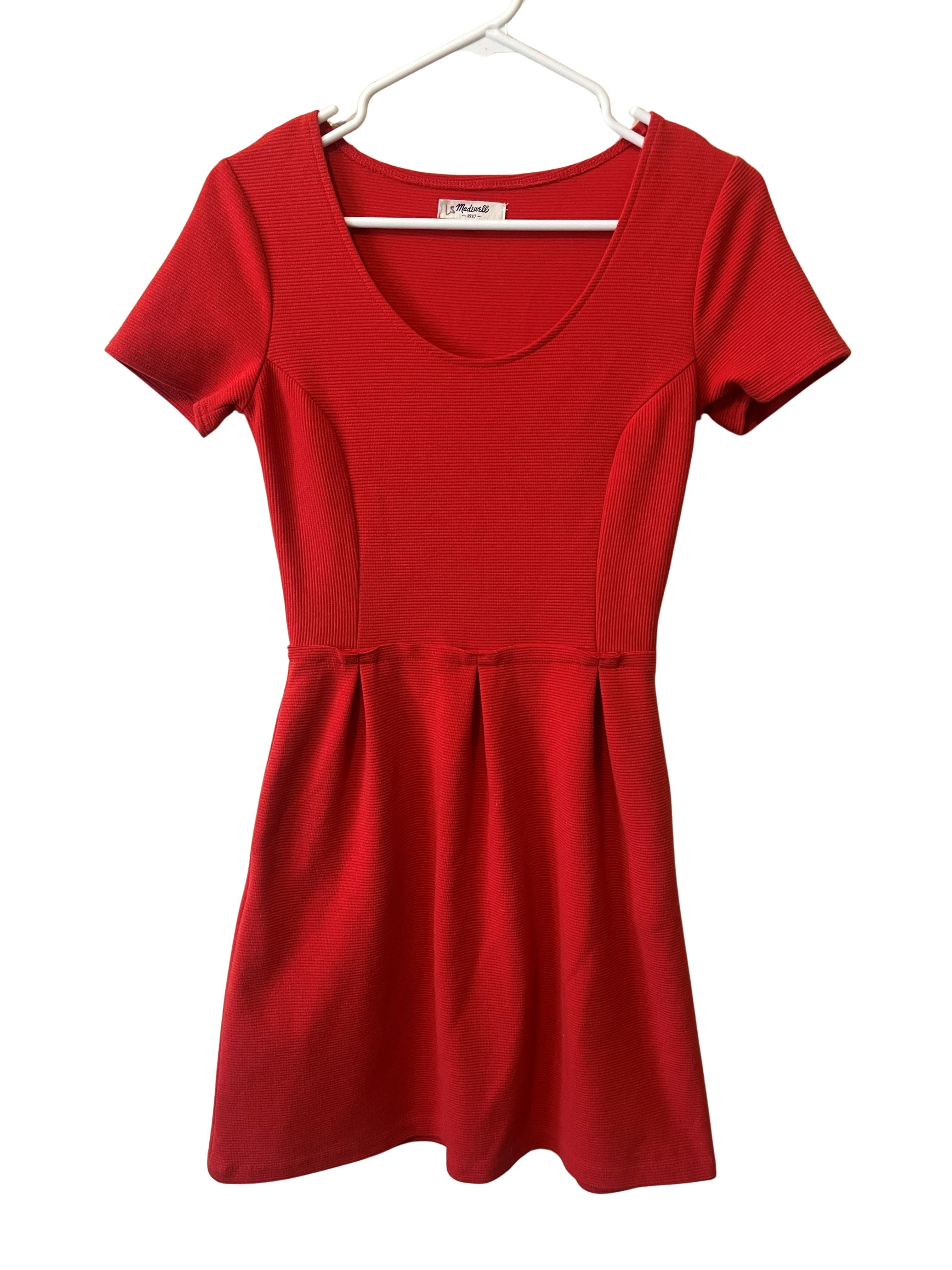 Madewell Red Ribbed Fit & Flare Mini Dress