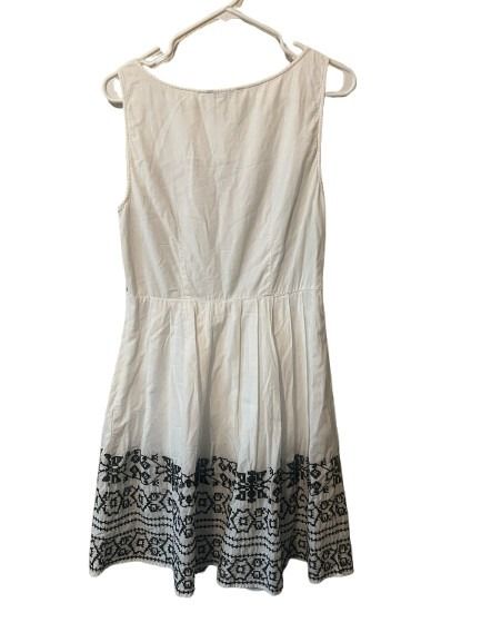 M&S Collection White Cotton Fit & Flare Dress with Black Embroidery UK 12