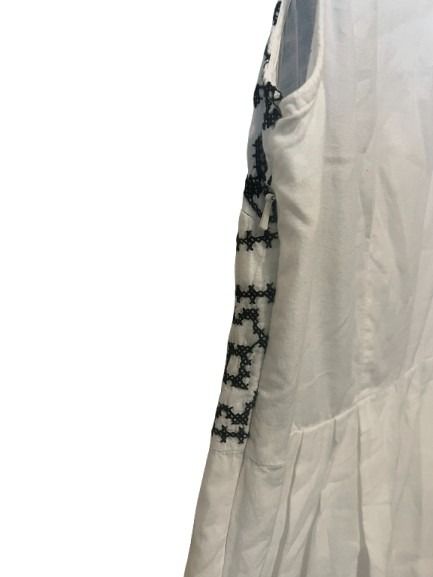 M&S Collection White Cotton Fit & Flare Dress with Black Embroidery UK 12