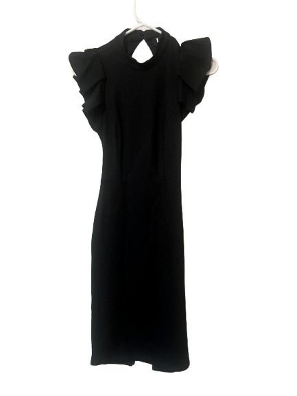 Lulus Black Ruffle Sleeve Midi Dress with Keyhole Back - XS
