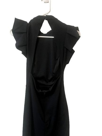 Lulus Black Ruffle Sleeve Midi Dress with Keyhole Back - XS