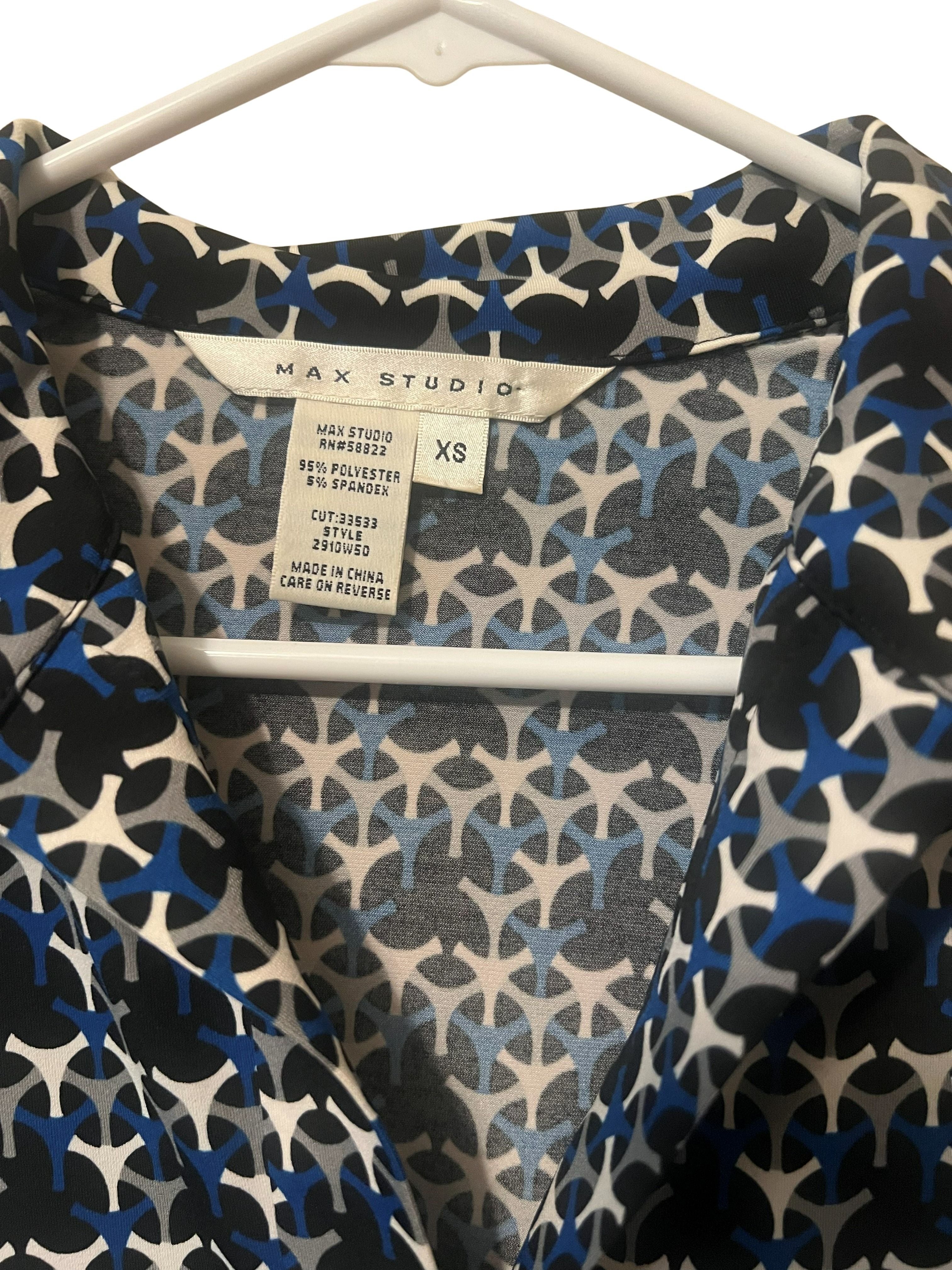 Max Studio XS Shift Dress - Navy Blue Geometric Print, 3/4 Sleeve