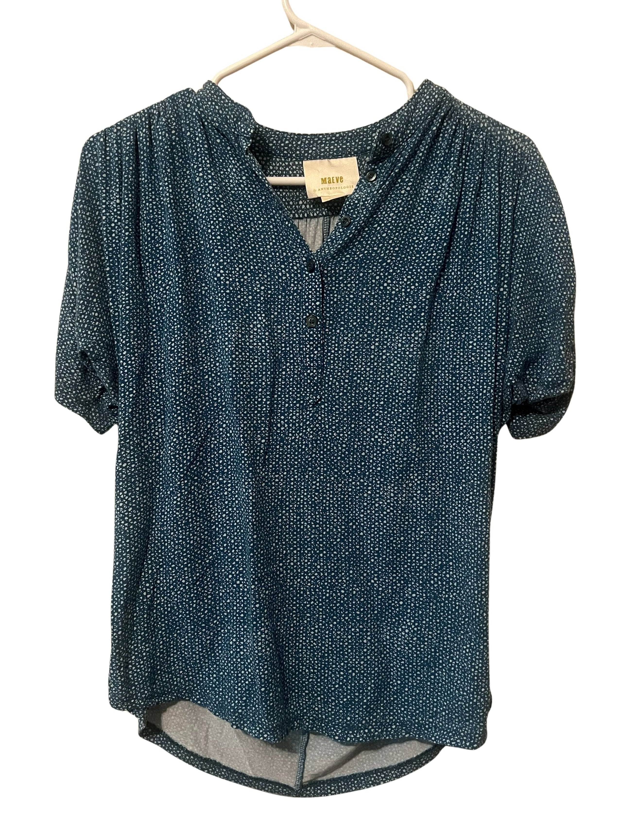 Maeve by Anthropologie Blue Geometric Print Blouse Size XS