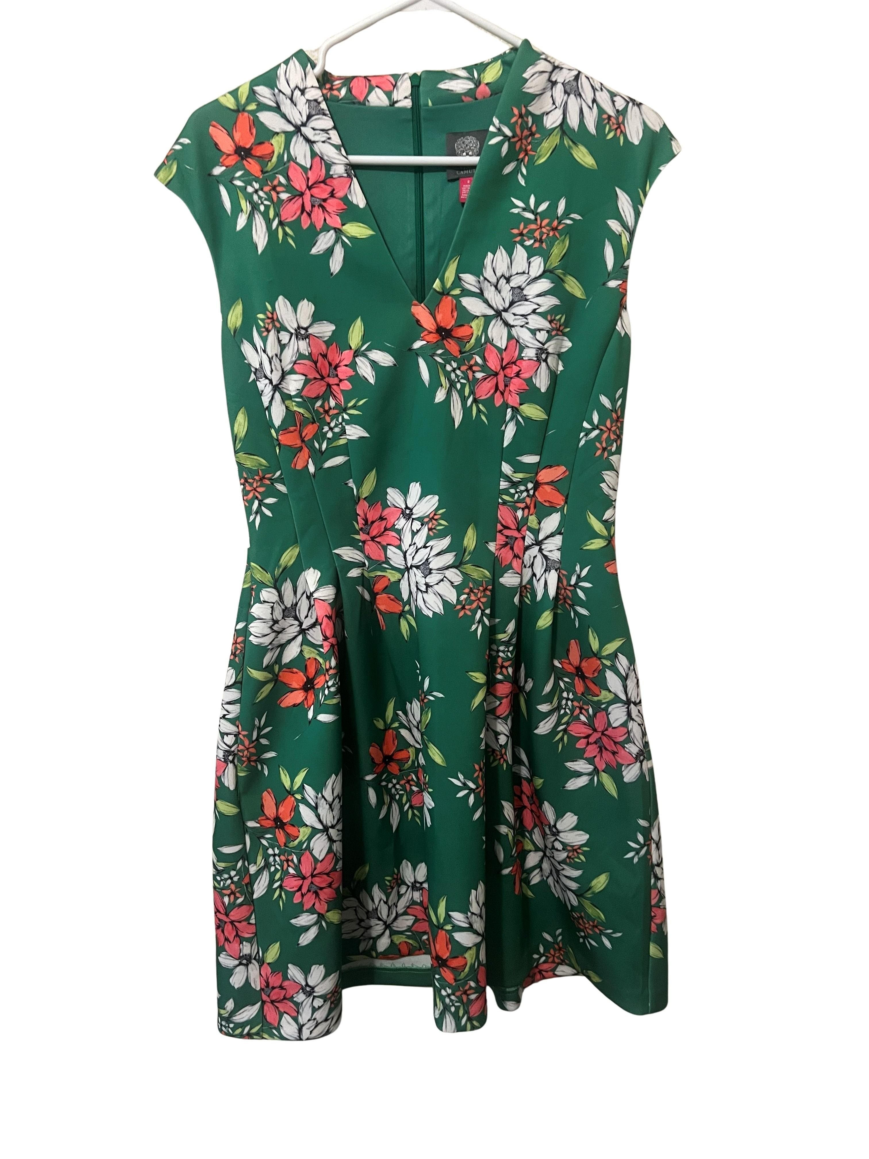Vince Camuto Green Floral Fit & Flare Dress Size 8