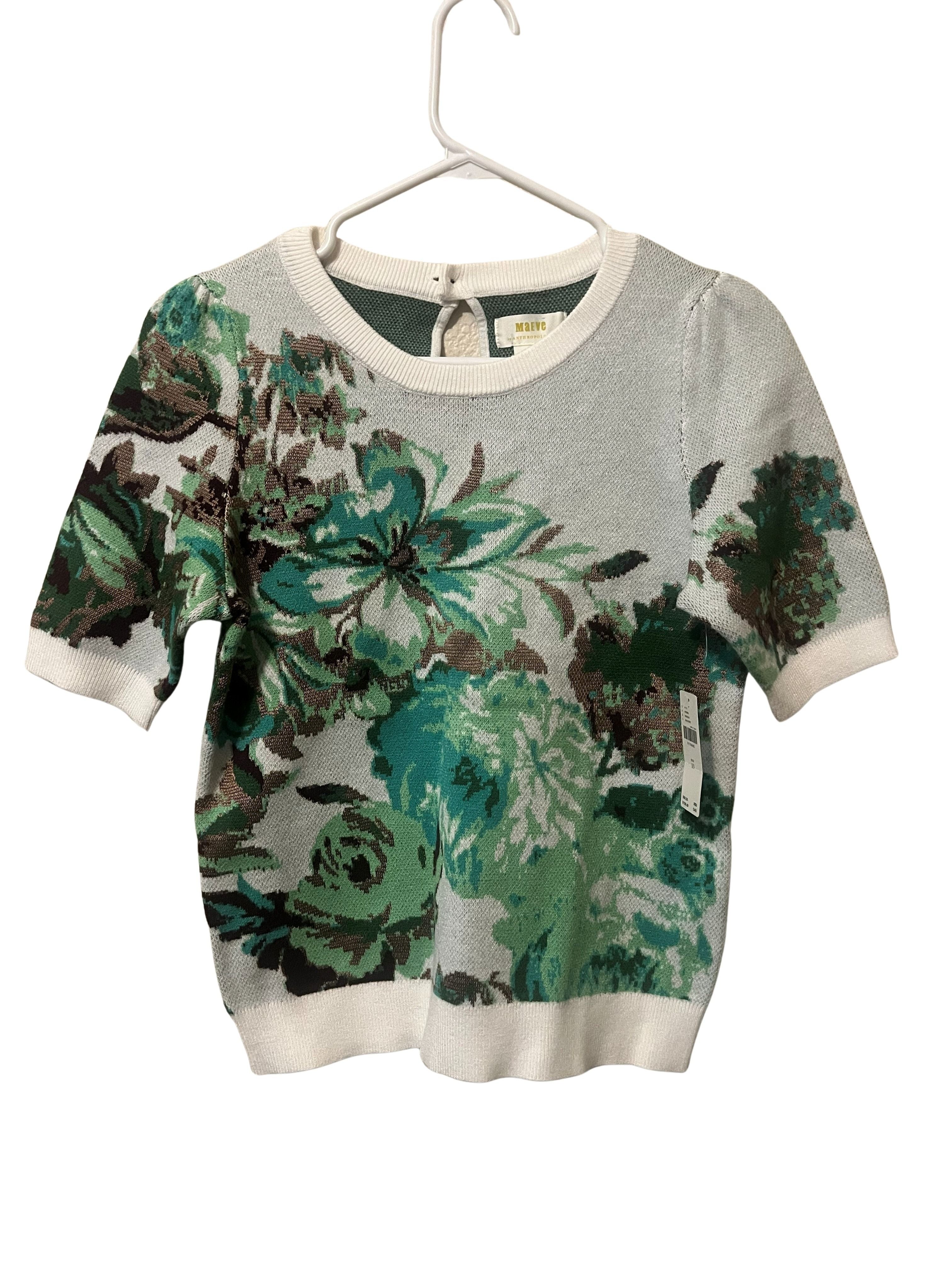 Maeve by Anthropologie Green Floral Knit Top NWT Size XS