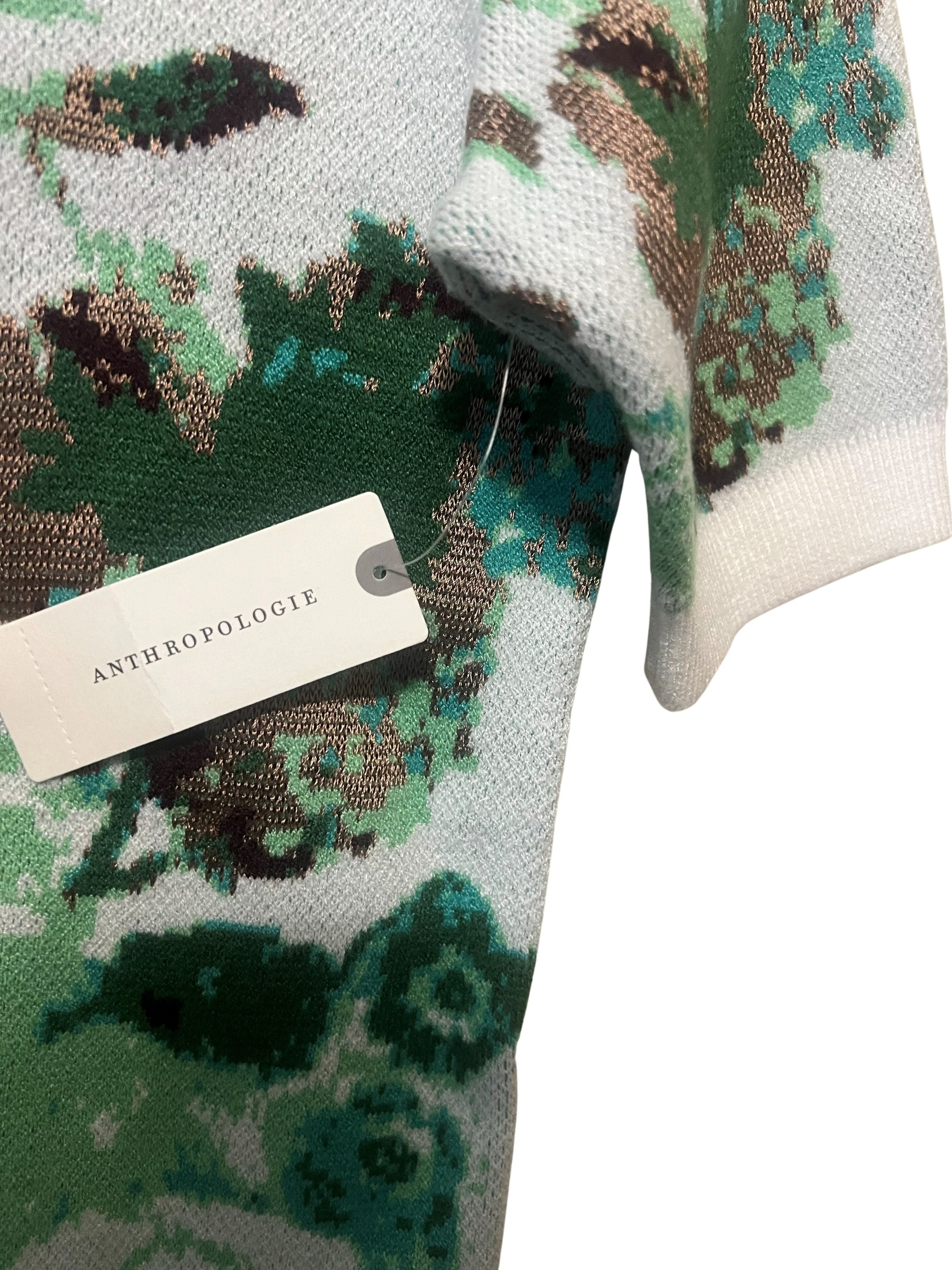 Maeve by Anthropologie Green Floral Knit Top NWT Size XS