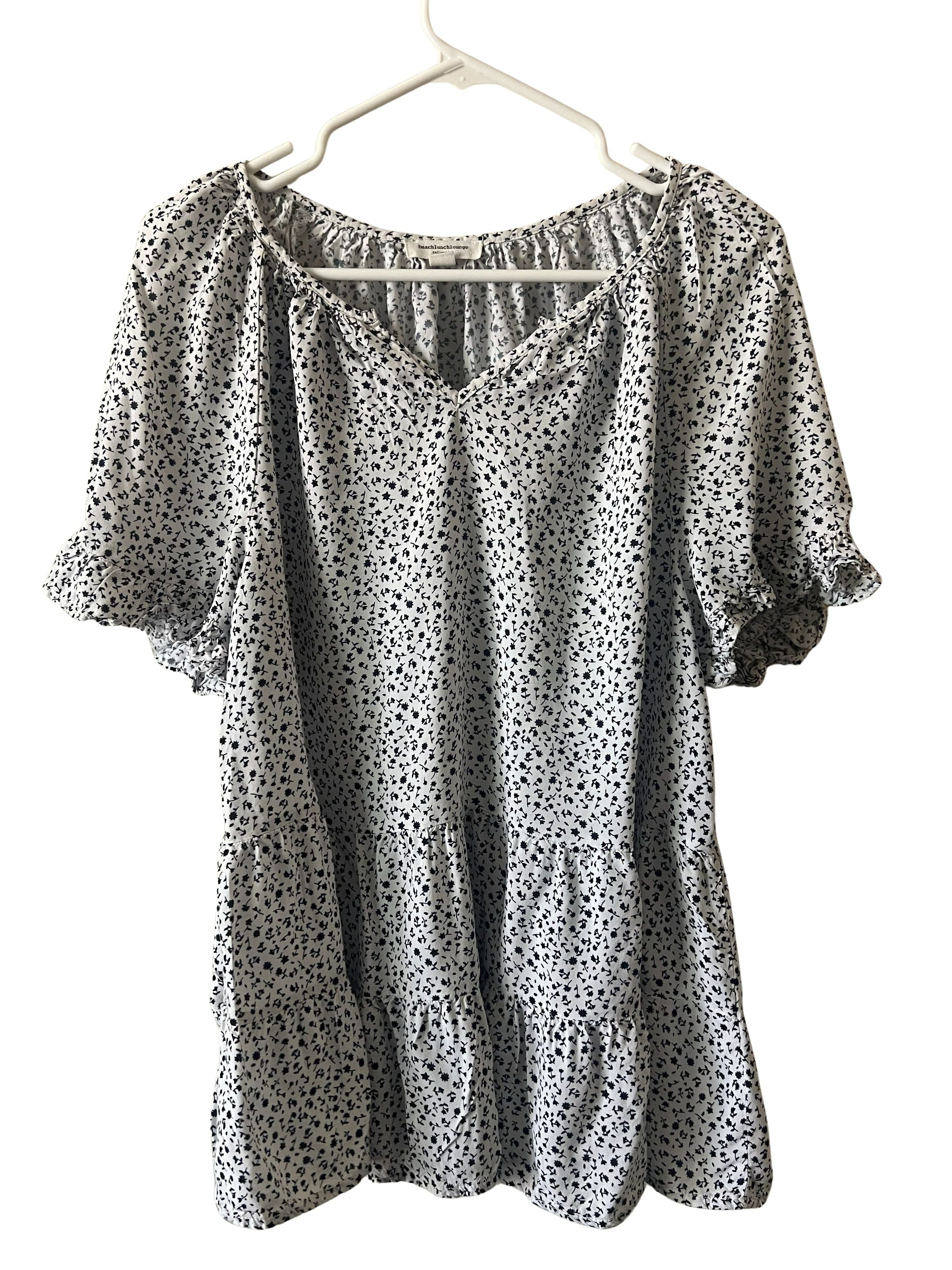 Beachlunchlounge Tiered Floral Top Size L Short Puff Sleeve