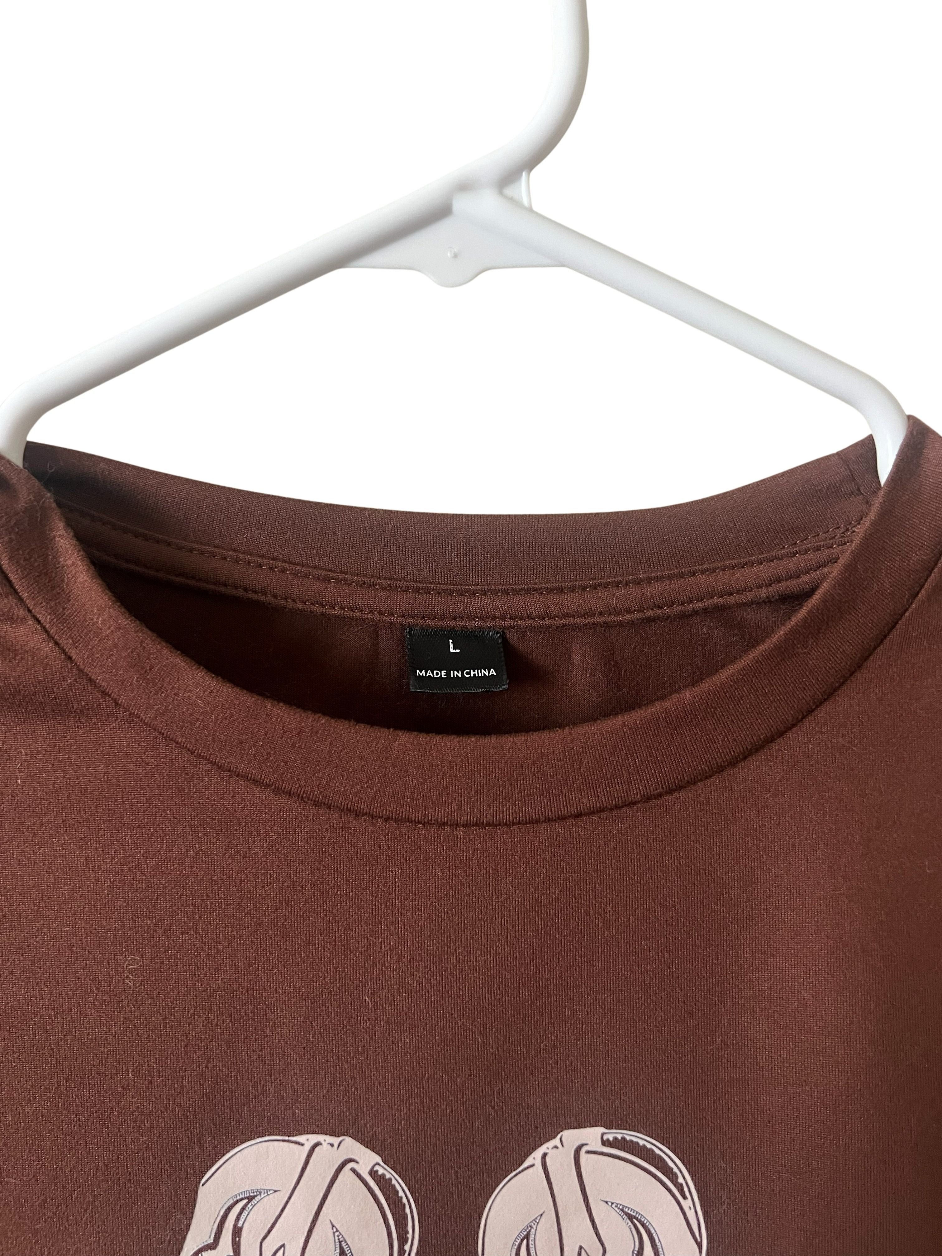 Brown Cropped T-Shirt with Cowboy Boots Graphic - Size L
