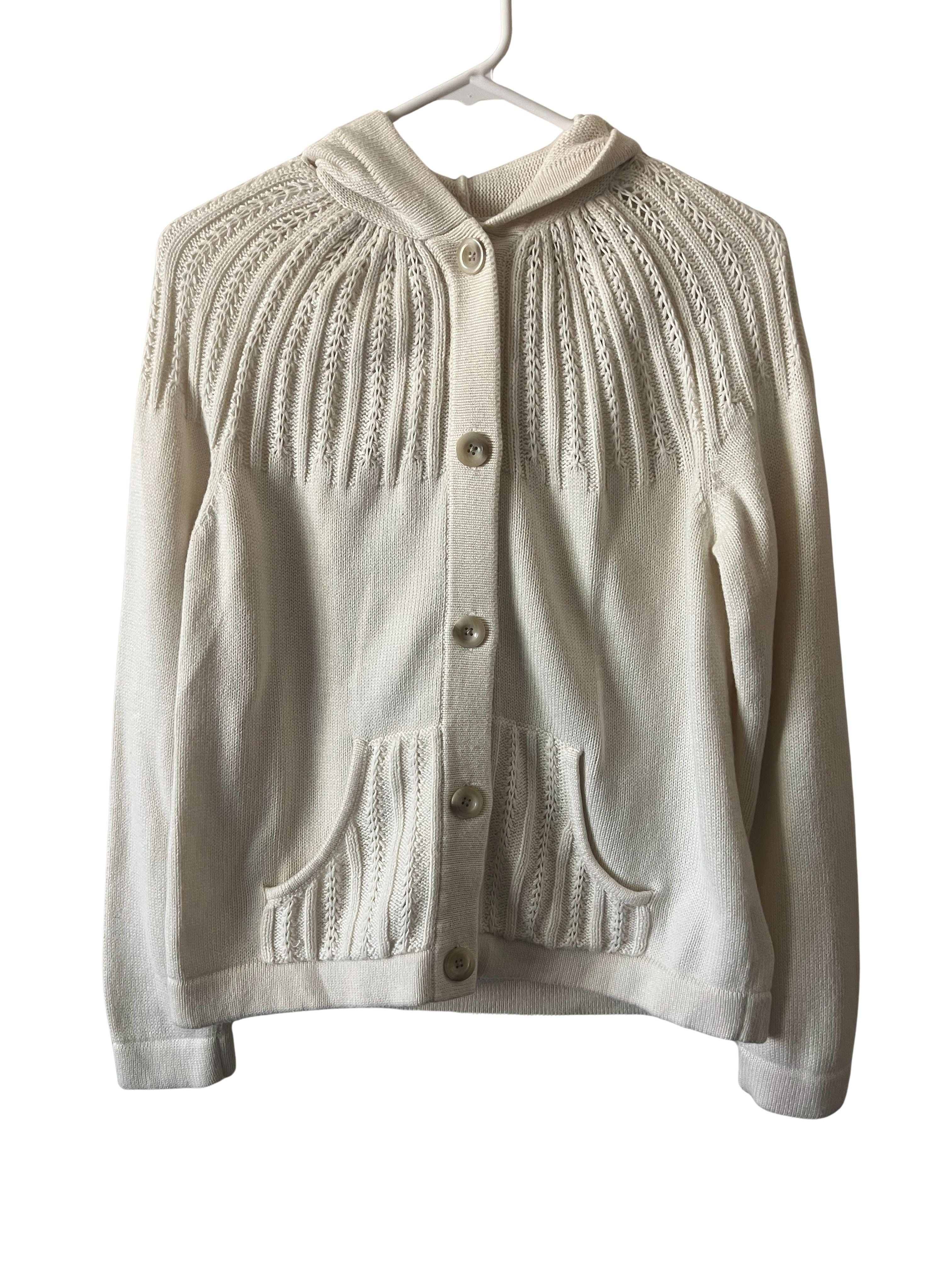 Charter Club Ivory Hooded Cardigan Sweater Women's L