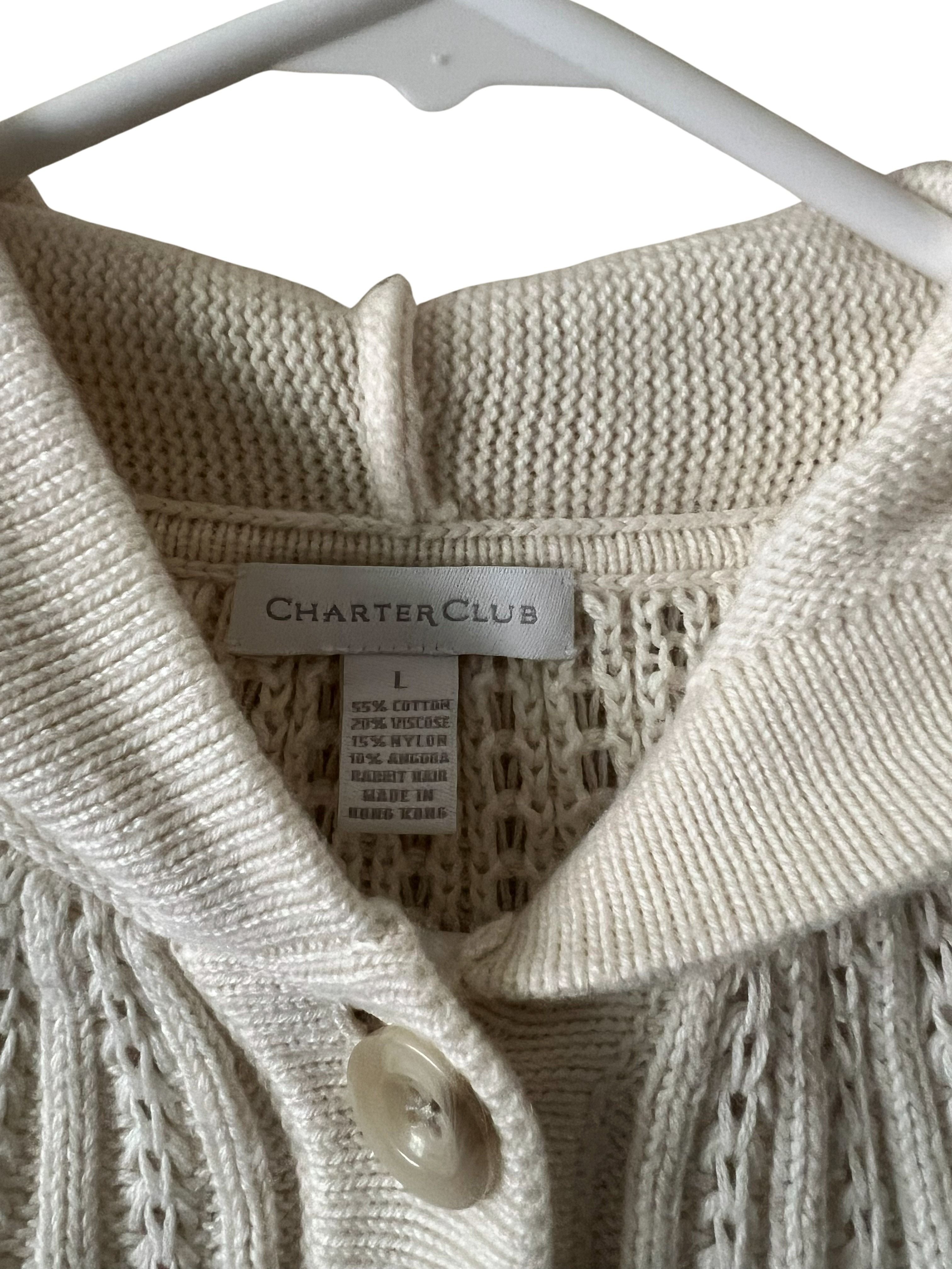 Charter Club Ivory Hooded Cardigan Sweater Women's L