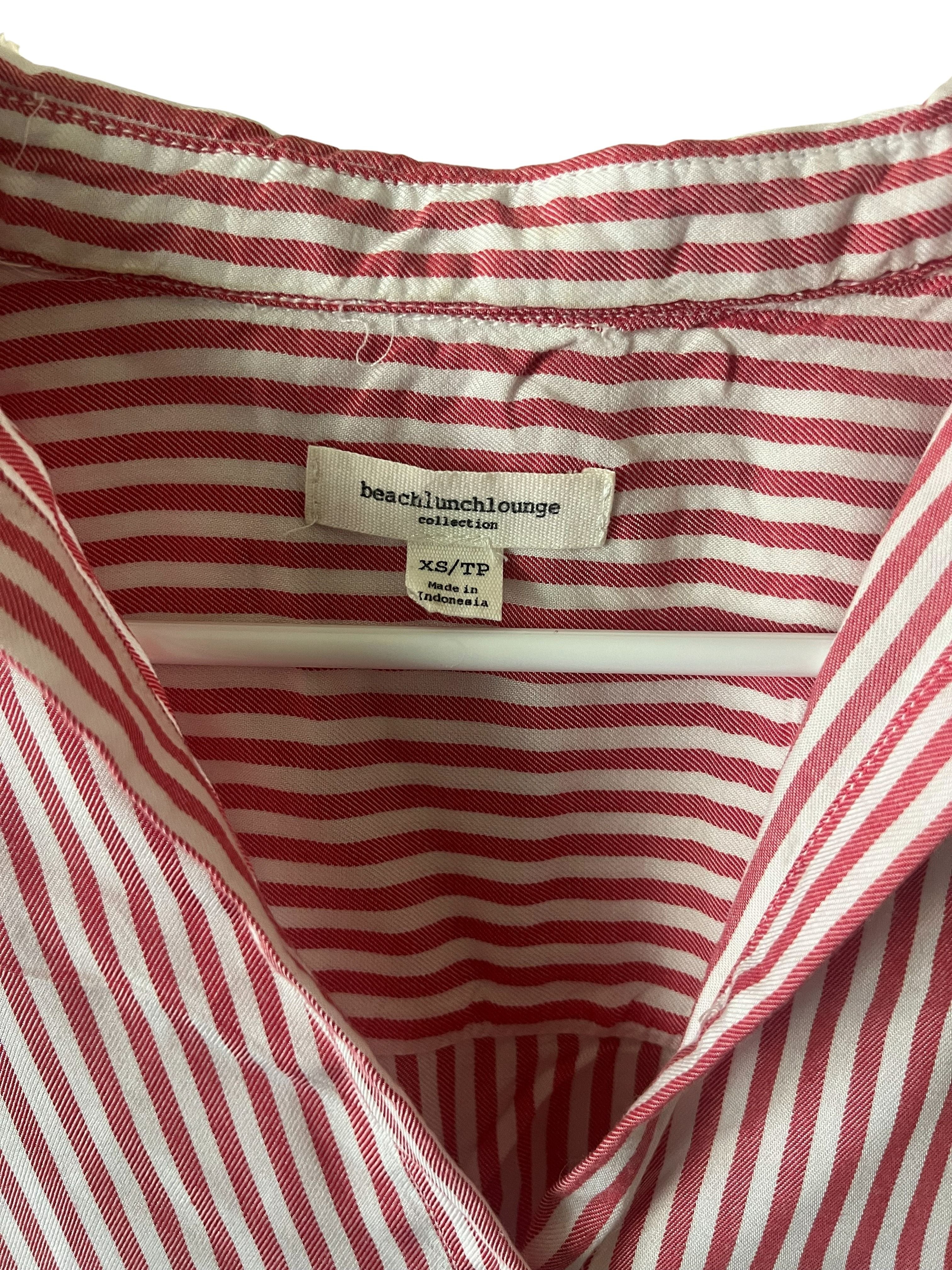 Beachlunchlounge Red & White Striped Short Sleeve Button-Up Top XS