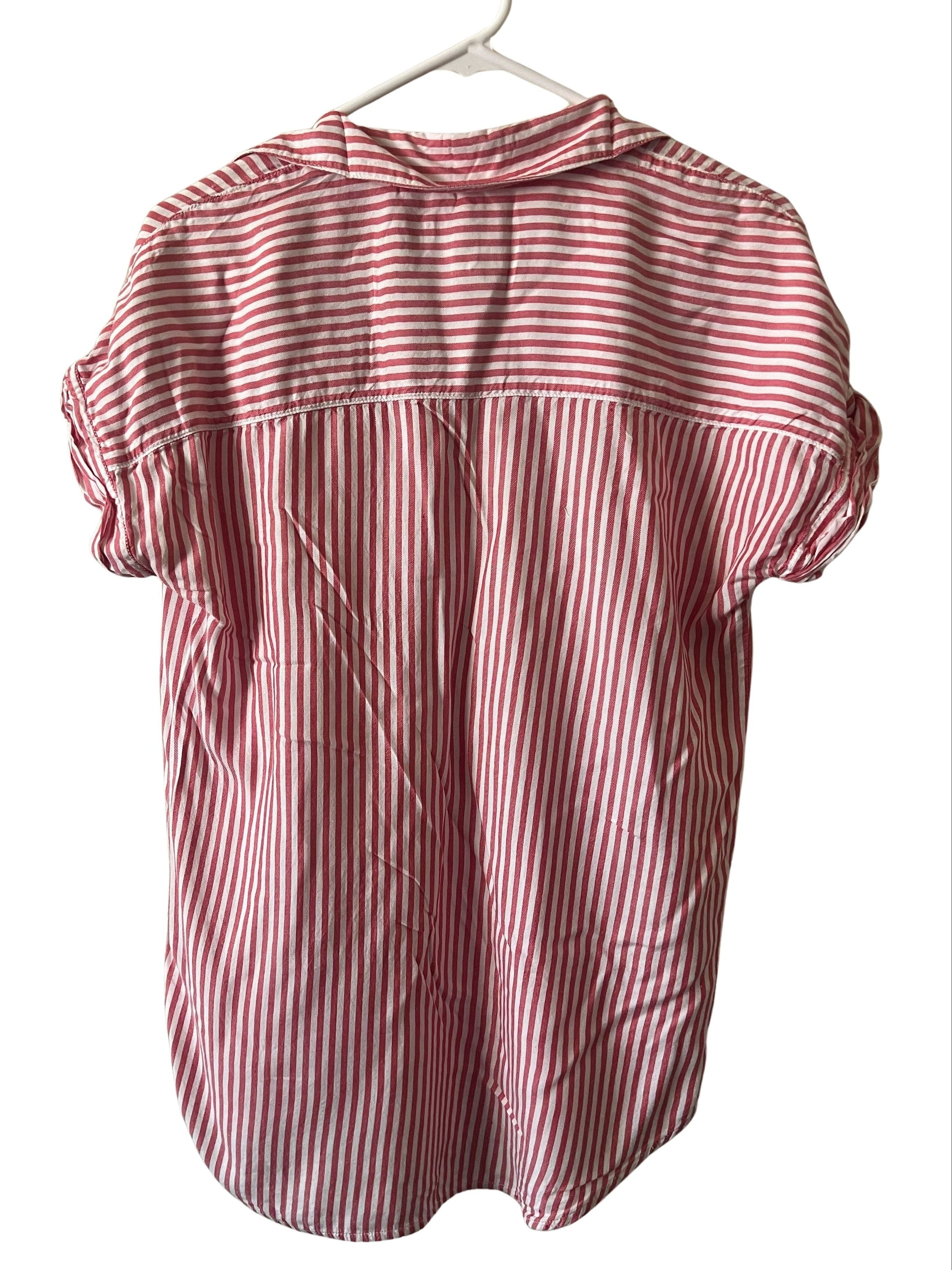 Beachlunchlounge Red & White Striped Short Sleeve Button-Up Top XS