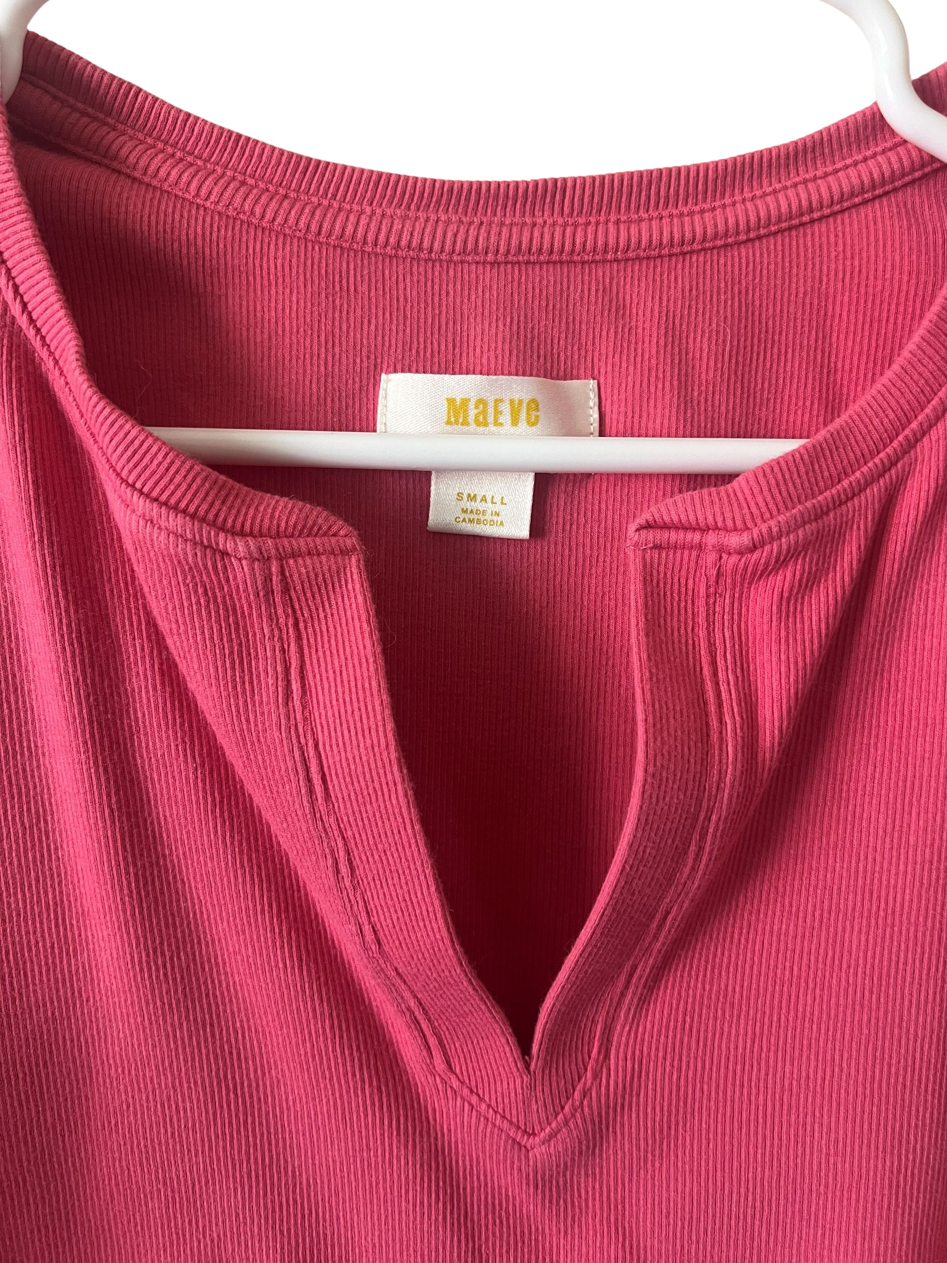Maeve Pink Ribbed Notch V-Neck Top Size Small