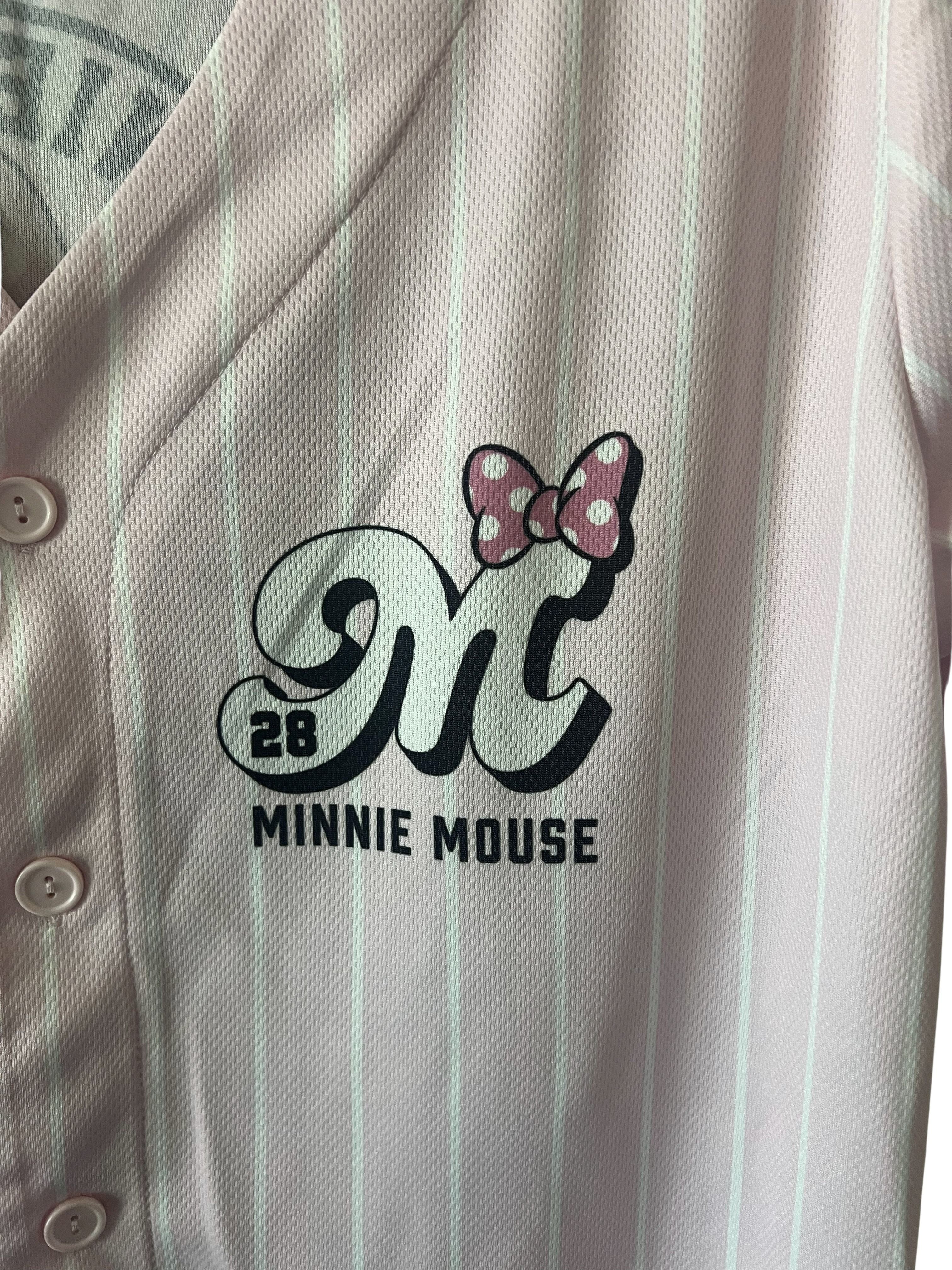 Disney Minnie Mouse Pink Pinstripe Baseball Jersey Size S