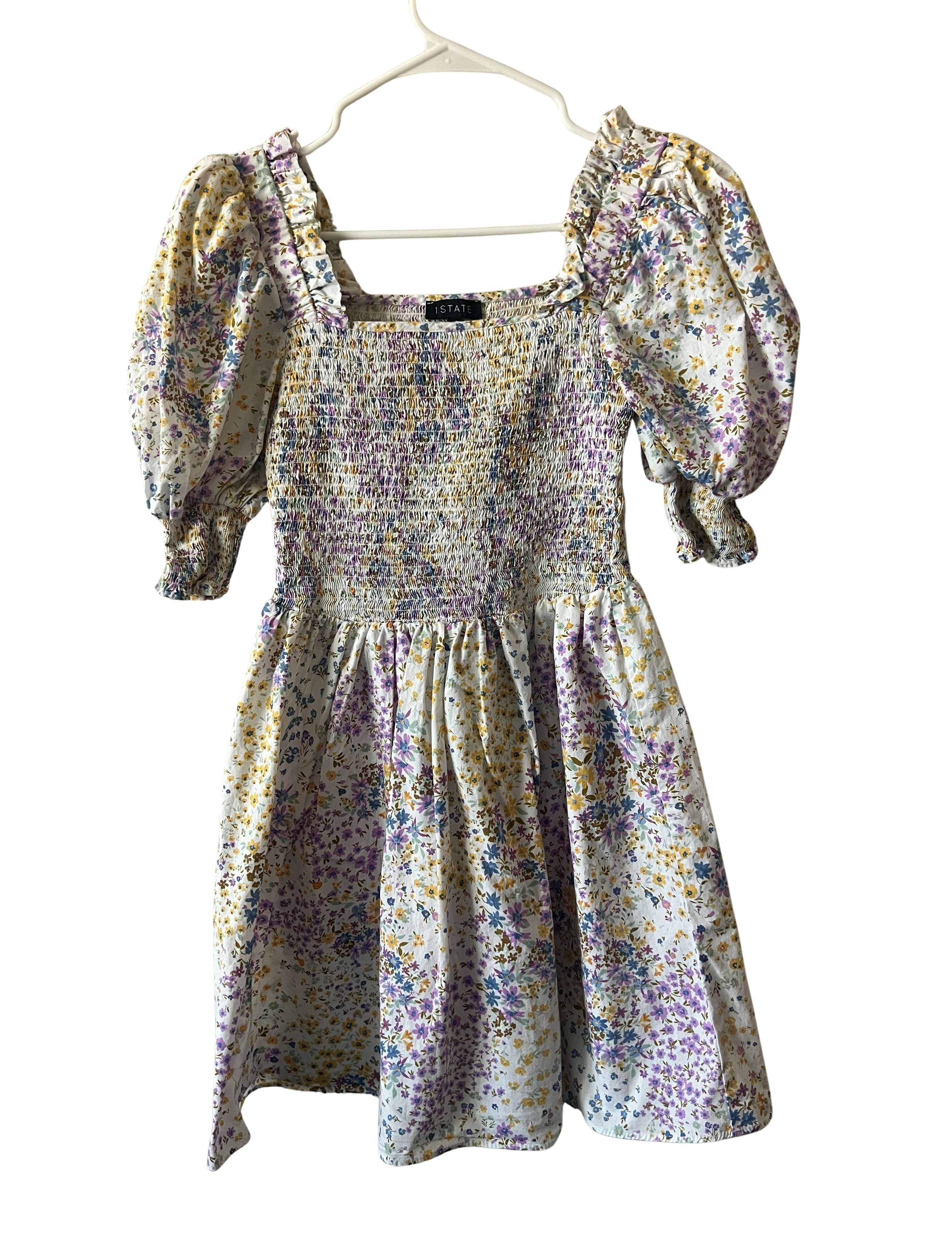 1.State Floral Smocked Puff Sleeve Mini Dress Size XS
