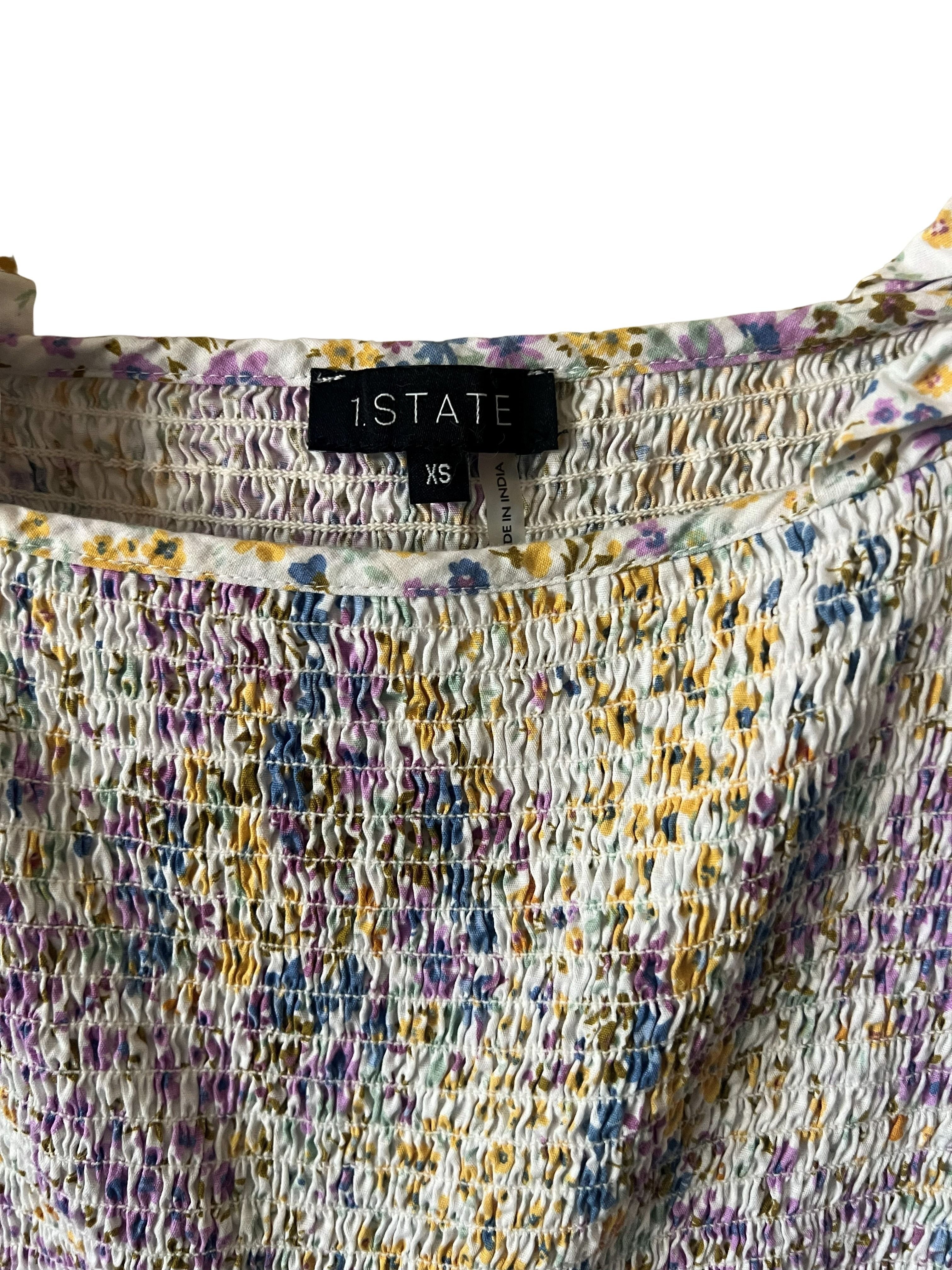 1.State Floral Smocked Puff Sleeve Mini Dress Size XS